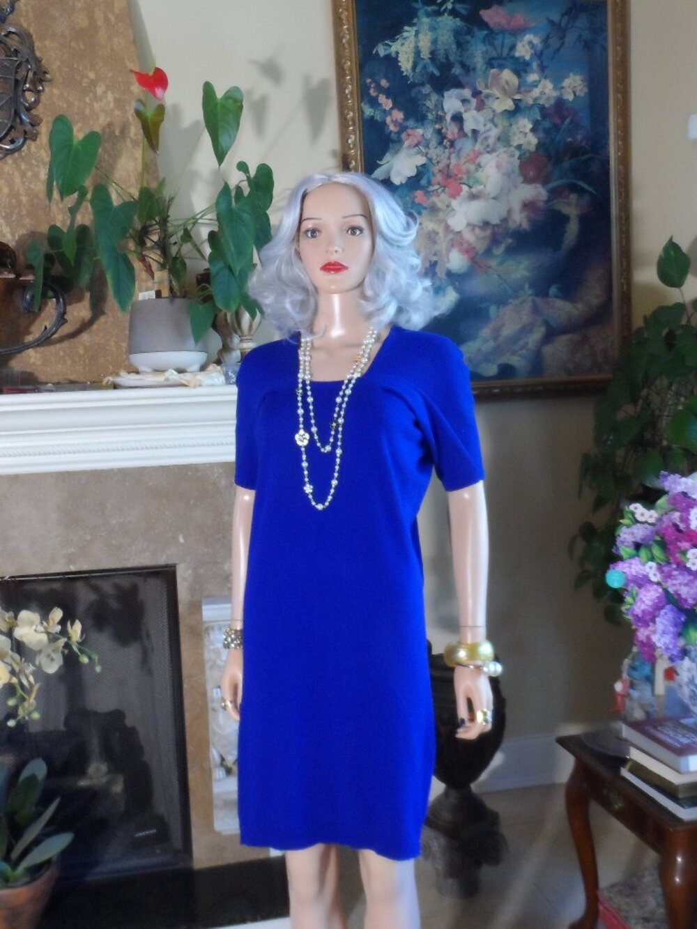 Balenciaga Knits Cobalt Blue Wool Blend Shift Dress Size FR 34 US 2